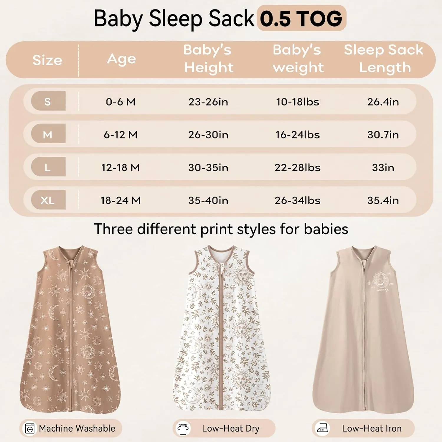 Baby Sleep Sack 0-6 Months 3 Pack 100% Cotton Lightweight 0.5 TOG Wearable Blanket Baby Sleep Bag with 2-Way Zipper for Newborn Infant Toddler Beige