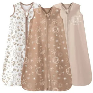 Baby Sleep Sack 0-6 Months 3 Pack 100% Cotton Lightweight 0.5 TOG Wearable Blanket Baby Sleep Bag with 2-Way Zipper for Newborn Infant Toddler Beige