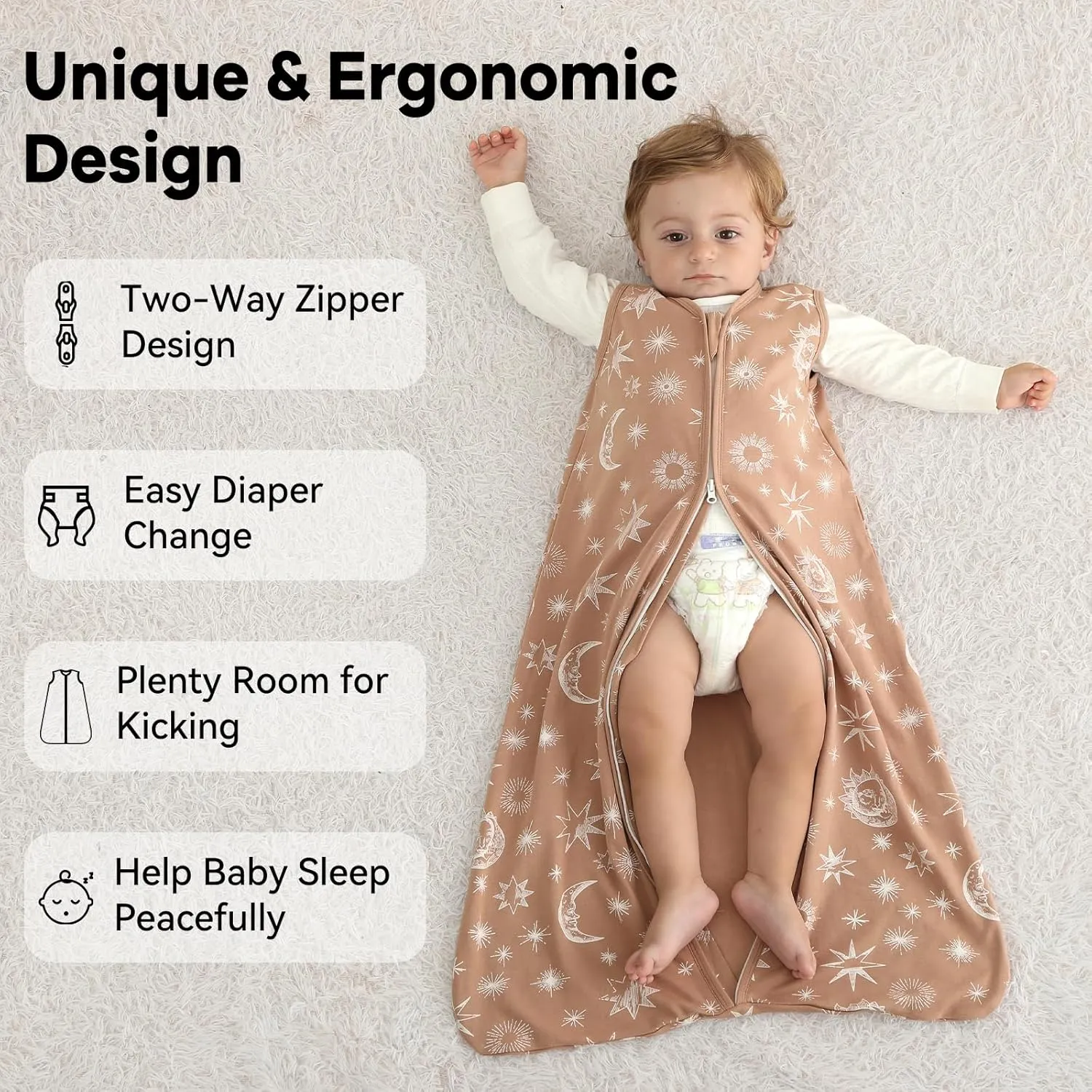 Baby Sleep Sack 0-6 Months 3 Pack 100% Cotton Lightweight 0.5 TOG Wearable Blanket Baby Sleep Bag with 2-Way Zipper for Newborn Infant Toddler Beige