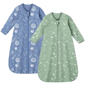 Baby Sleep Sack 18-24 Months 100% Cotton Long Sleeve Wearable Blanket Baby Sleep Bag with 2-Way Zipper 2 Pack 0.5 Tog Sleeping Sack for Newborn Infant