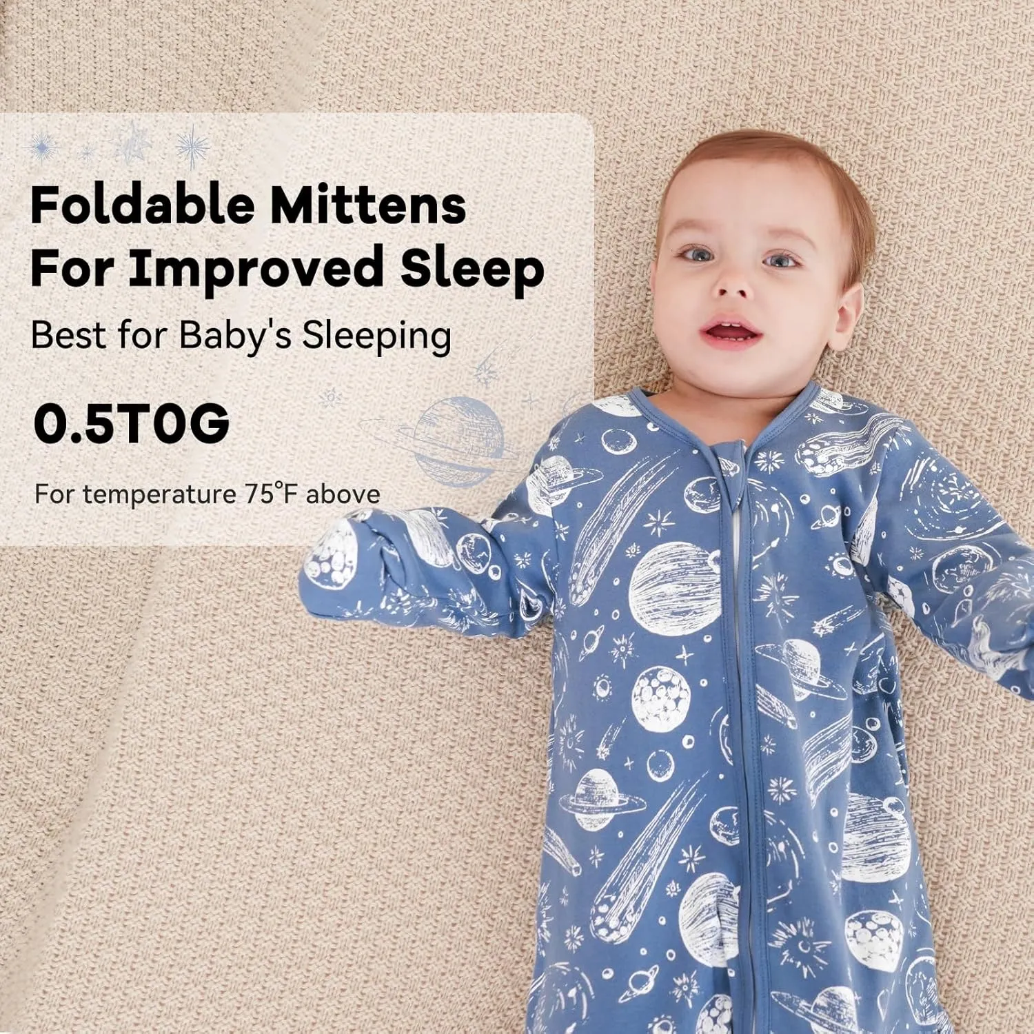 Baby Sleep Sack 6-12 Months 100% Cotton Long Sleeve Wearable Blanket Baby Sleep Bag with 2-Way Zipper 2 Pack 0.5 Tog Sleeping Sack for Newborn Infant