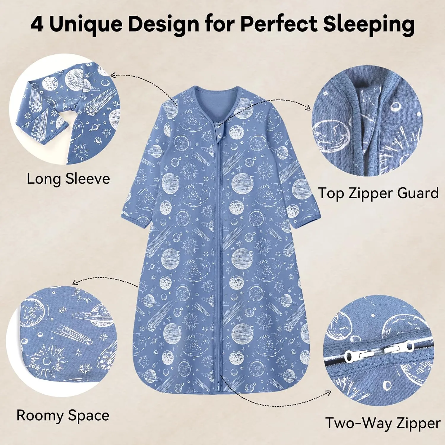 Baby Sleep Sack 6-12 Months 100% Cotton Long Sleeve Wearable Blanket Baby Sleep Bag with 2-Way Zipper 2 Pack 0.5 Tog Sleeping Sack for Newborn Infant