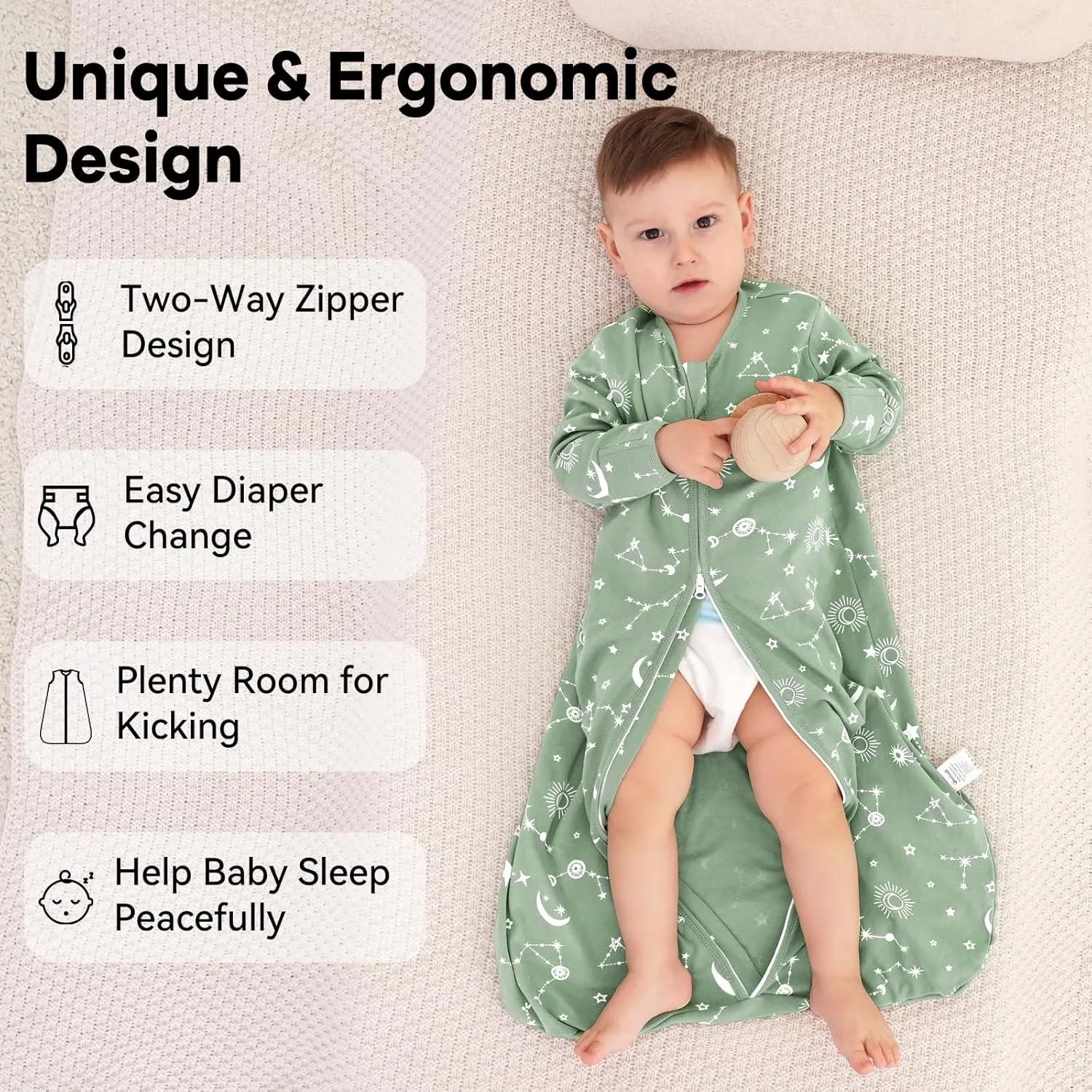 Baby Sleep Sack 6-12 Months 100% Cotton Long Sleeve Wearable Blanket Baby Sleep Bag with 2-Way Zipper 2 Pack 0.5 Tog Sleeping Sack for Newborn Infant
