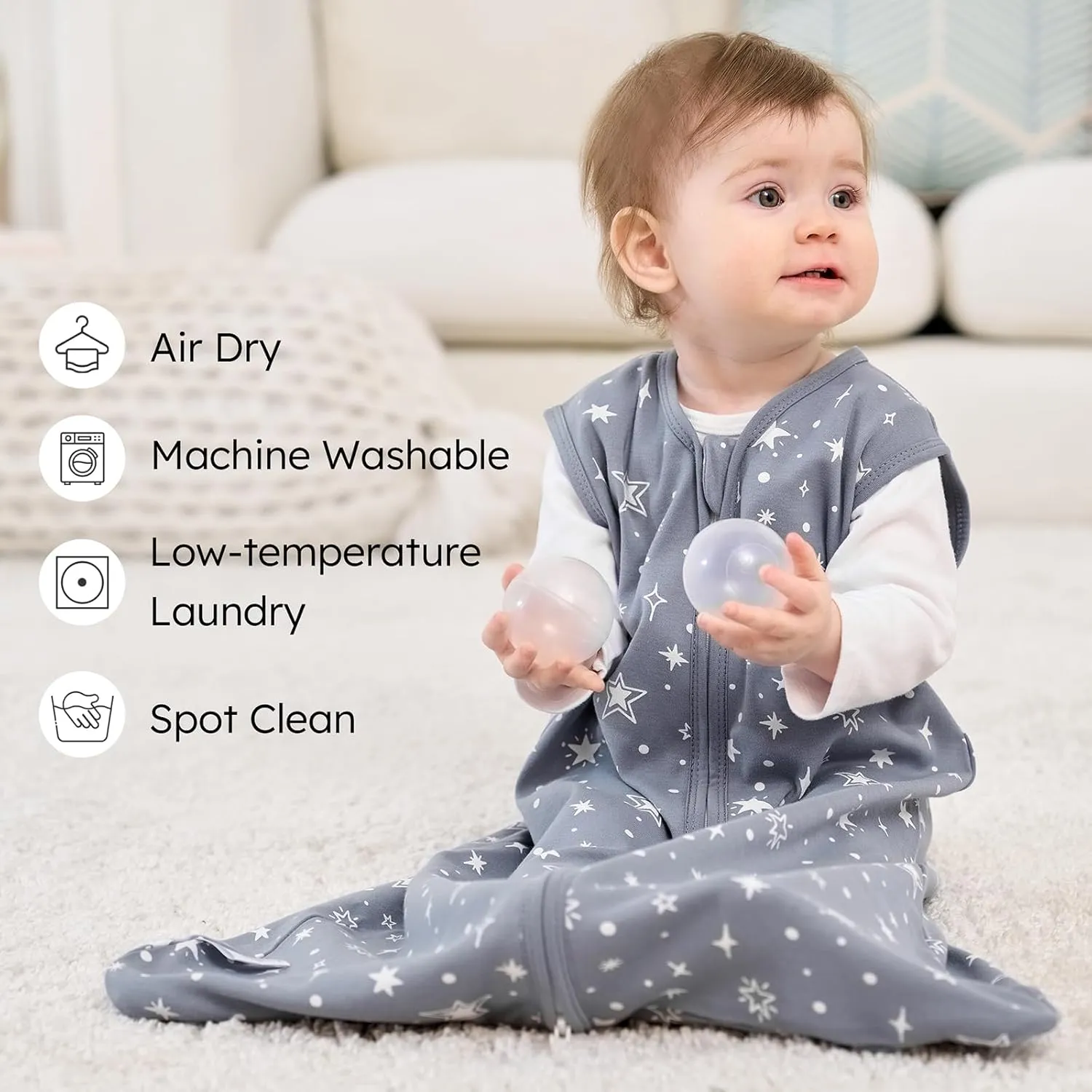Baby Sleep Sack 6-12 months, 100% Cotton Sleeping Sack for Newborn and Infant, 3 Pack Baby Wearable Blanket for Boy and Girl, 0.5 Tog Lightweight Double Zipper Sleep Bag Grey Moon Bear