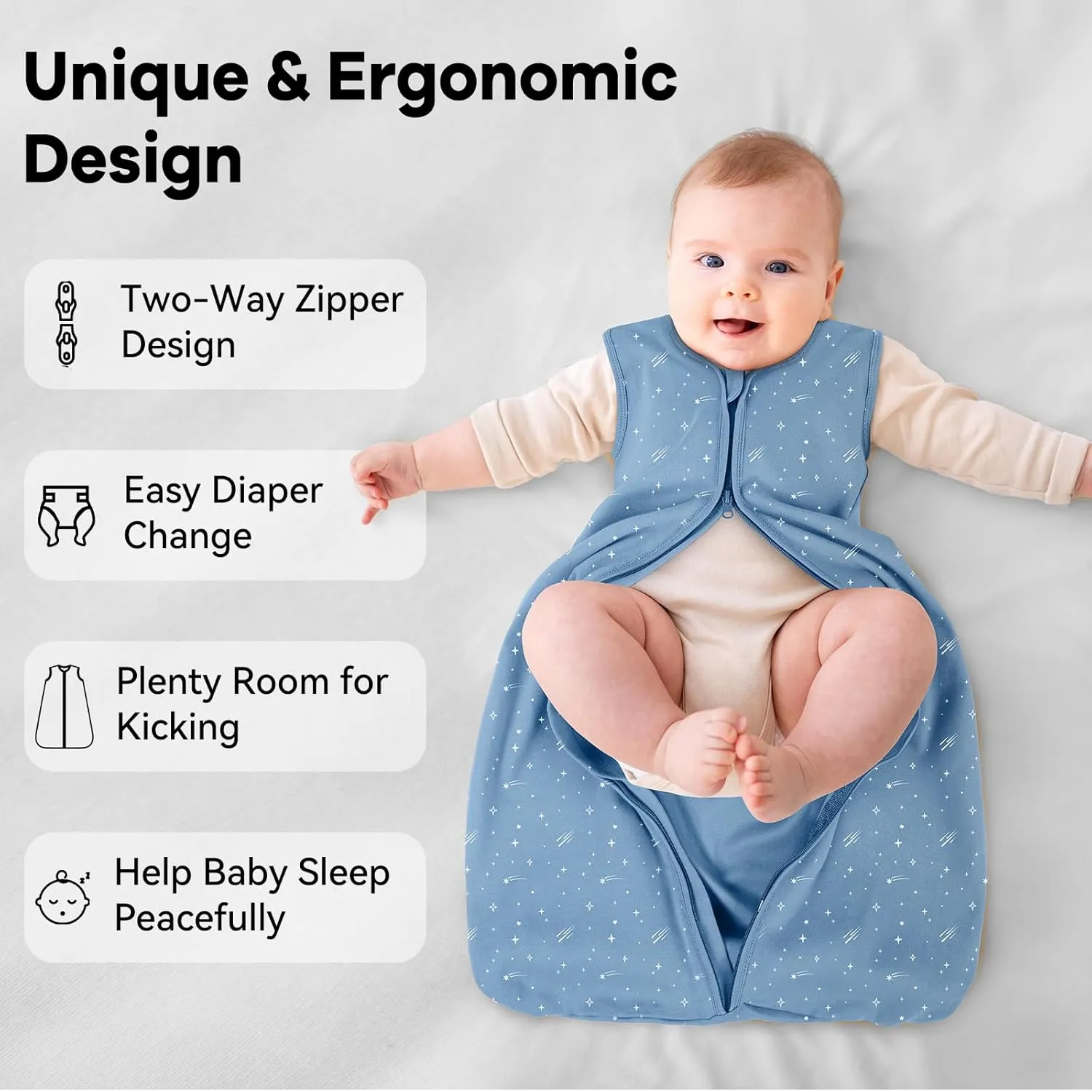 Baby Sleep Sack 6-12 Months 3 Pack 100% Cotton Lightweight 0.5 TOG Wearable Blanket Baby Sleep Bag with 2-Way Zipper for Newborn Infant Blue