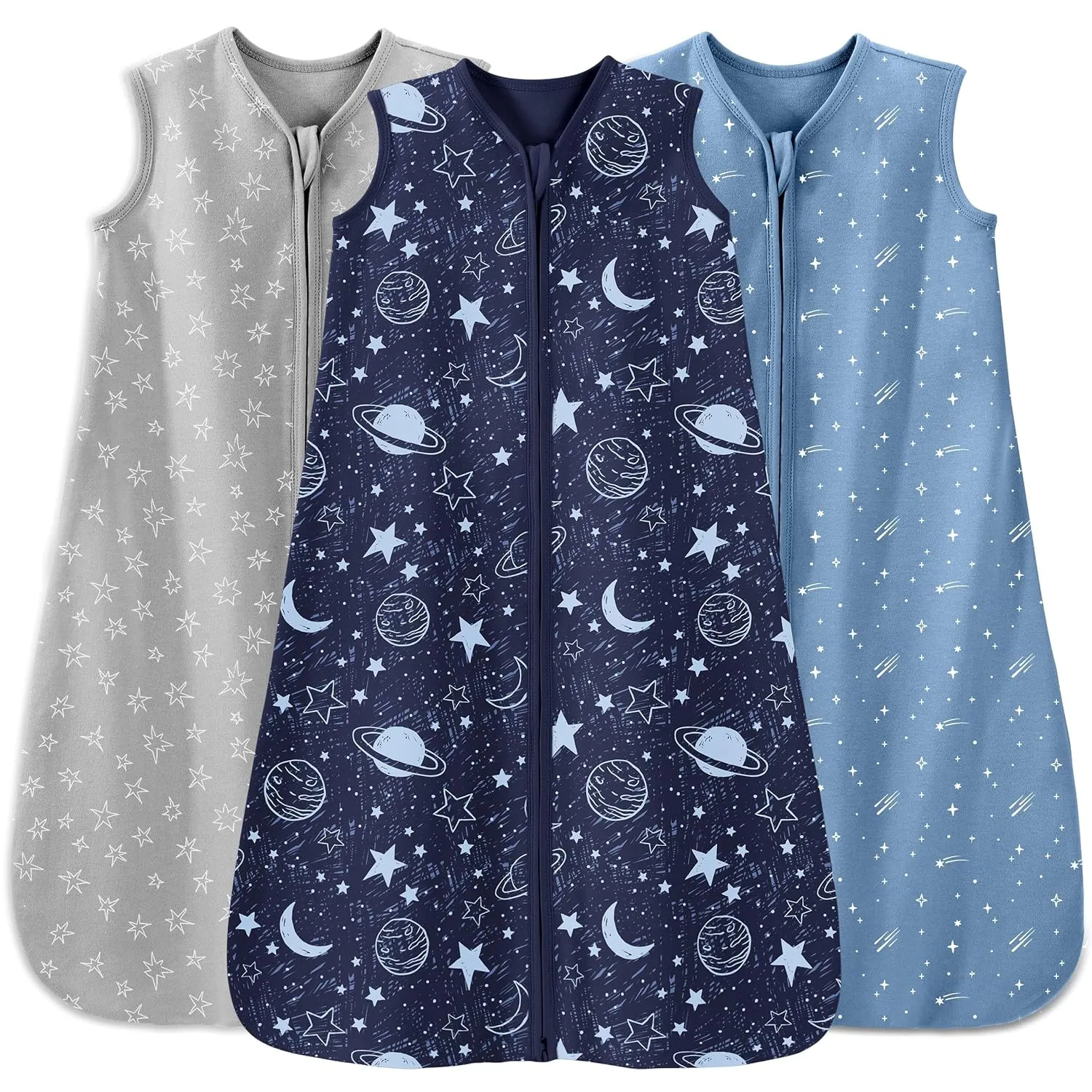 Baby Sleep Sack 6-12 Months 3 Pack 100% Cotton Lightweight 0.5 TOG Wearable Blanket Baby Sleep Bag with 2-Way Zipper for Newborn Infant Blue