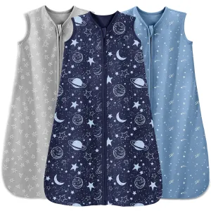 Baby Sleep Sack 6-12 Months 3 Pack 100% Cotton Lightweight 0.5 TOG Wearable Blanket Baby Sleep Bag with 2-Way Zipper for Newborn Infant Blue