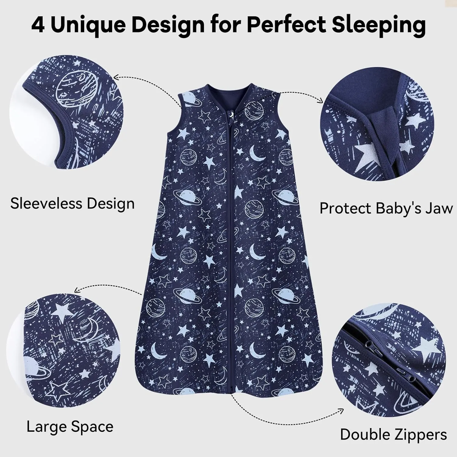 Baby Sleep Sack 6-12 Months 3 Pack 100% Cotton Lightweight 0.5 TOG Wearable Blanket Baby Sleep Bag with 2-Way Zipper for Newborn Infant Blue