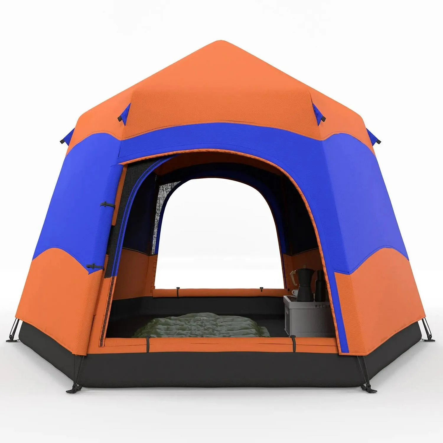 Bag, Camping Festival Layer Double Up Family, Dome Hang Carry Portable Hexagon Shelter Tent Hook Outsunny 4 Floor, Man Pop Blue Free shipping Hiking For Welded Proactive support Rainfly With And Orange