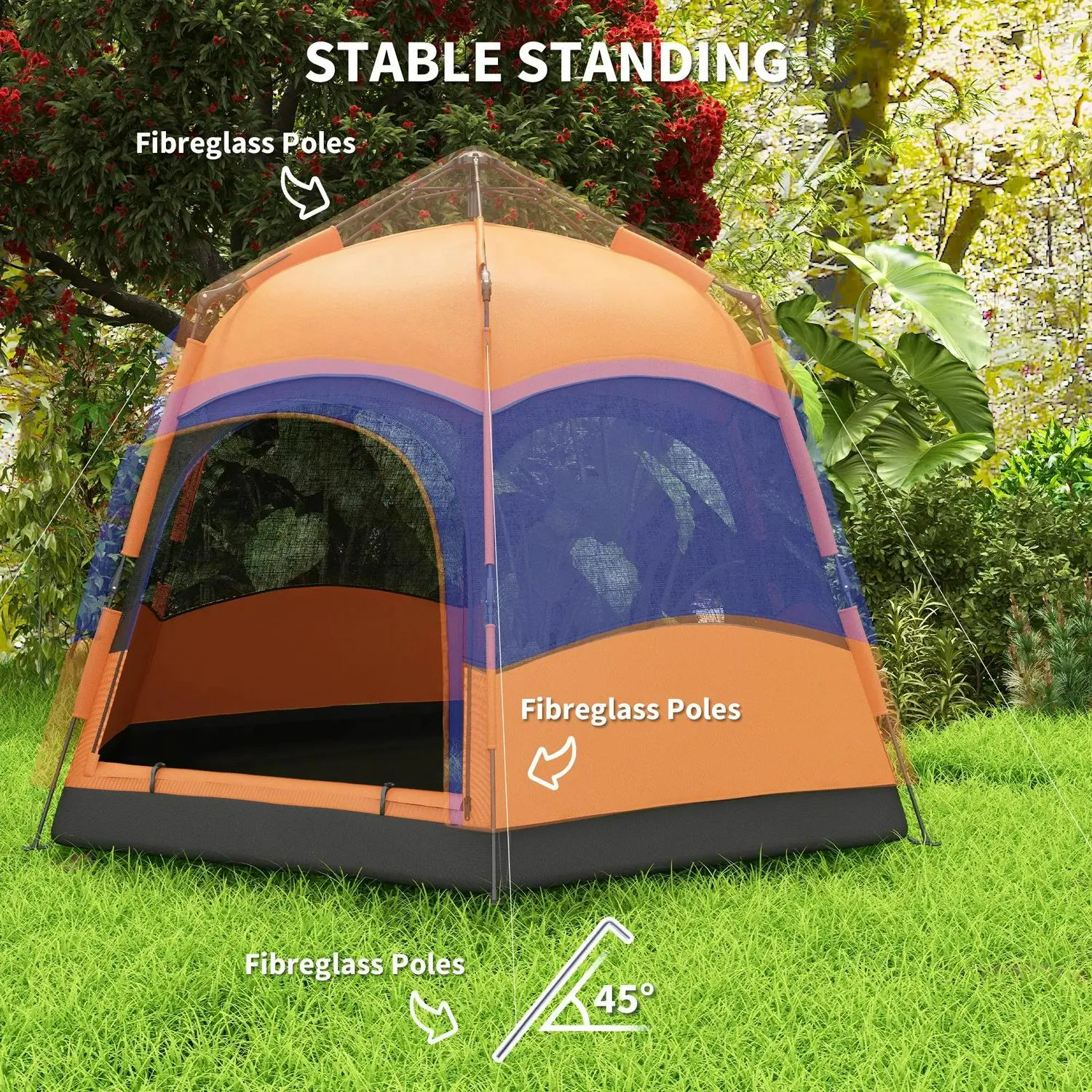 Bag, Camping Festival Layer Double Up Family, Dome Hang Carry Portable Hexagon Shelter Tent Hook Outsunny 4 Floor, Man Pop Blue Free shipping Hiking For Welded Proactive support Rainfly With And Orange