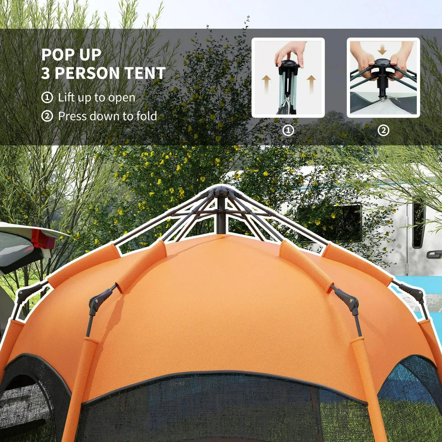 Bag, Camping Festival Layer Double Up Family, Dome Hang Carry Portable Hexagon Shelter Tent Hook Outsunny 4 Floor, Man Pop Blue Free shipping Hiking For Welded Proactive support Rainfly With And Orange