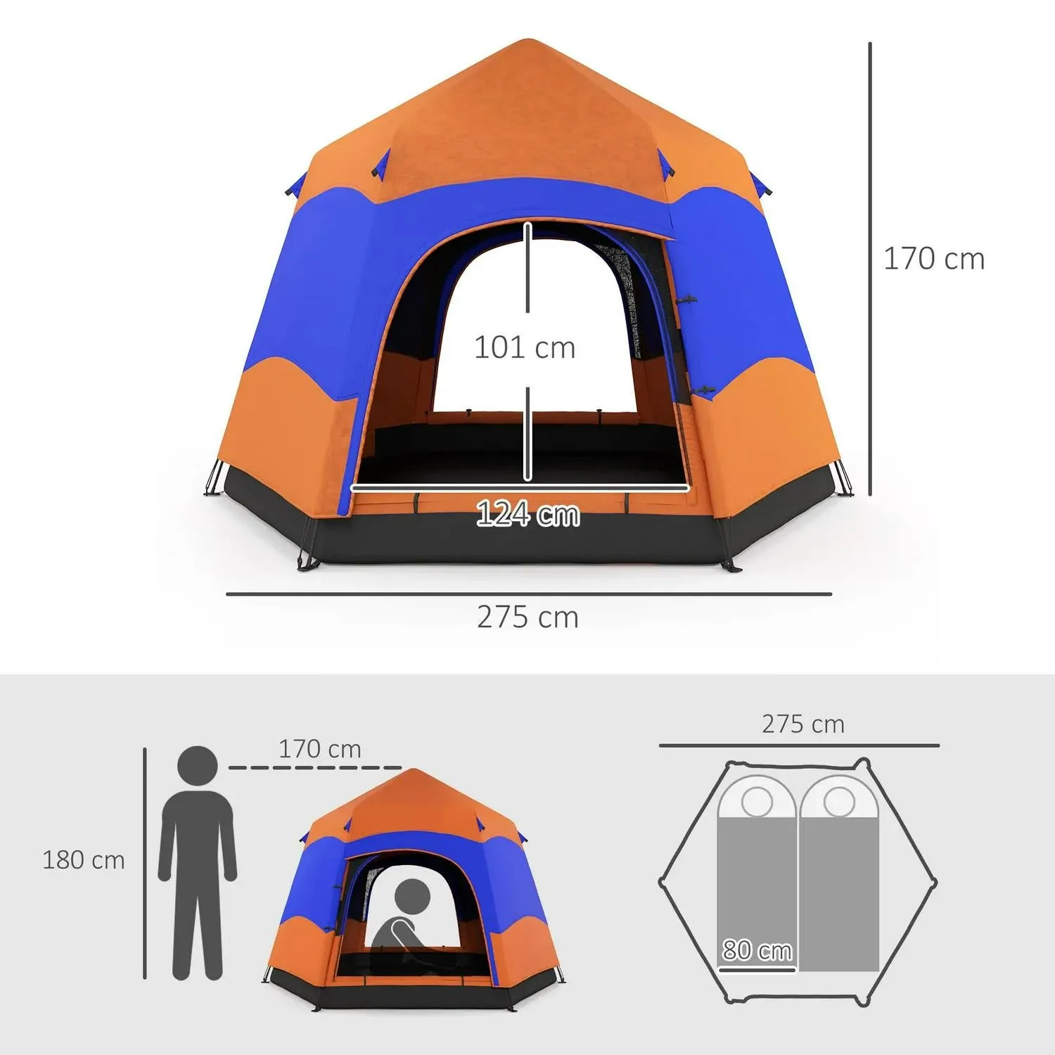 Bag, Camping Festival Layer Double Up Family, Dome Hang Carry Portable Hexagon Shelter Tent Hook Outsunny 4 Floor, Man Pop Blue Free shipping Hiking For Welded Proactive support Rainfly With And Orange