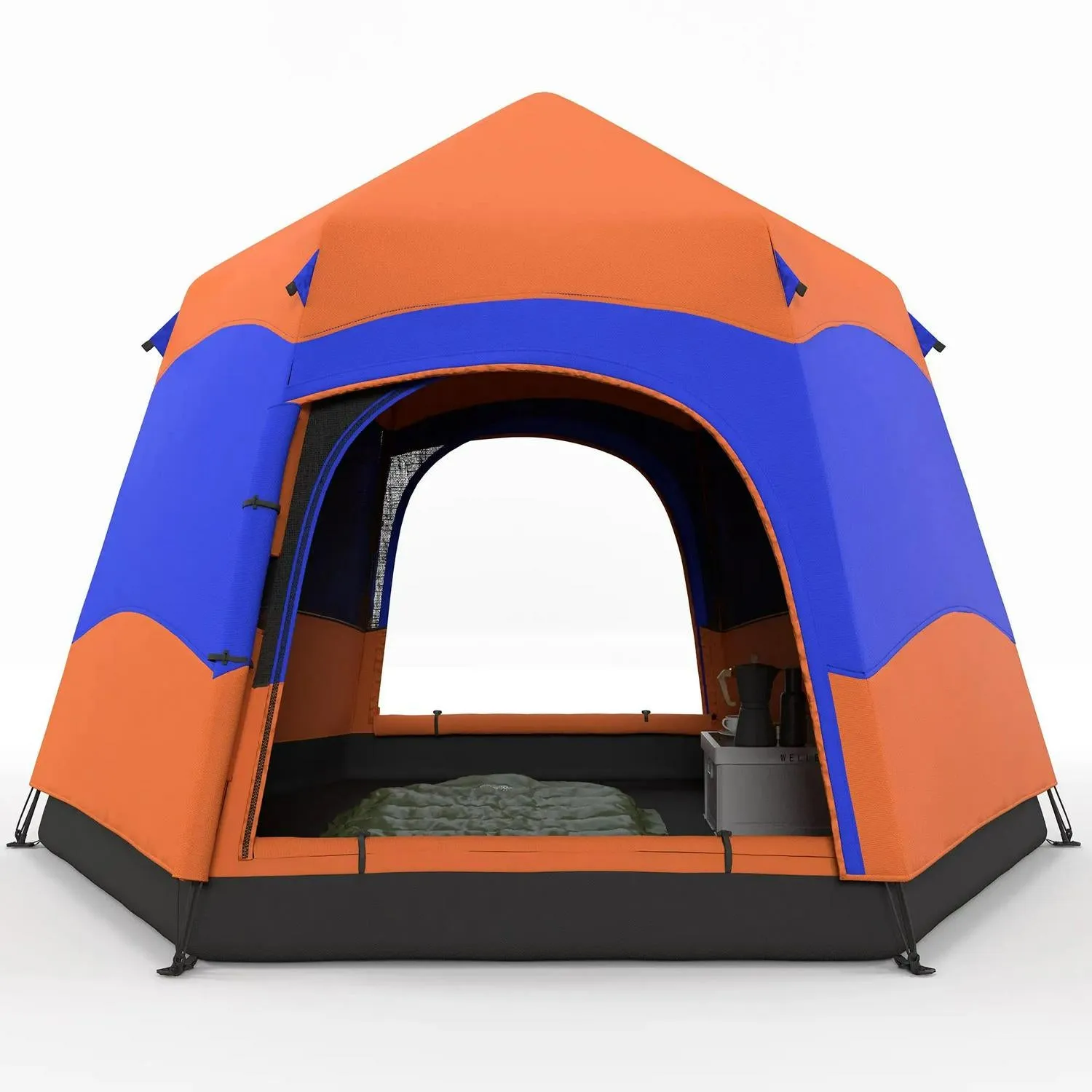 Bag, Camping Festival Layer Double Up Family, Dome Hang Carry Portable Hexagon Shelter Tent Hook Outsunny 4 Floor, Man Pop Blue Free shipping Hiking For Welded Proactive support Rainfly With And Orange