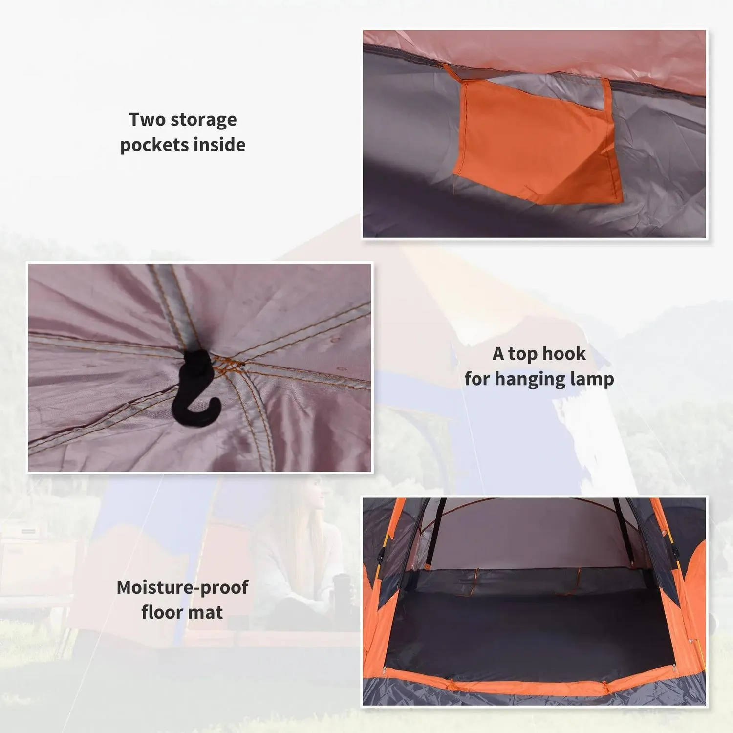 Bag, Camping Festival Layer Double Up Family, Dome Hang Carry Portable Hexagon Shelter Tent Hook Outsunny 4 Floor, Man Pop Blue Free shipping Hiking For Welded Proactive support Rainfly With And Orange