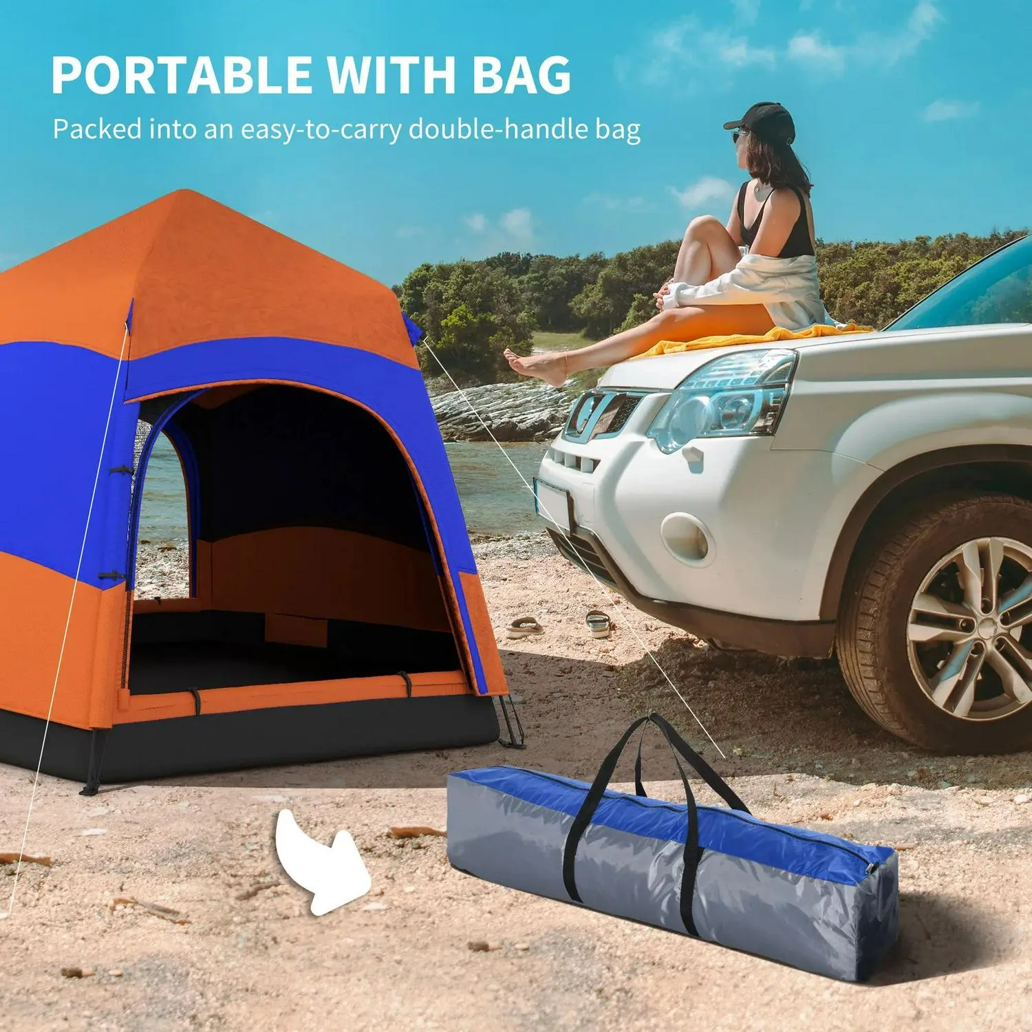 Bag, Camping Festival Layer Double Up Family, Dome Hang Carry Portable Hexagon Shelter Tent Hook Outsunny 4 Floor, Man Pop Blue Free shipping Hiking For Welded Proactive support Rainfly With And Orange