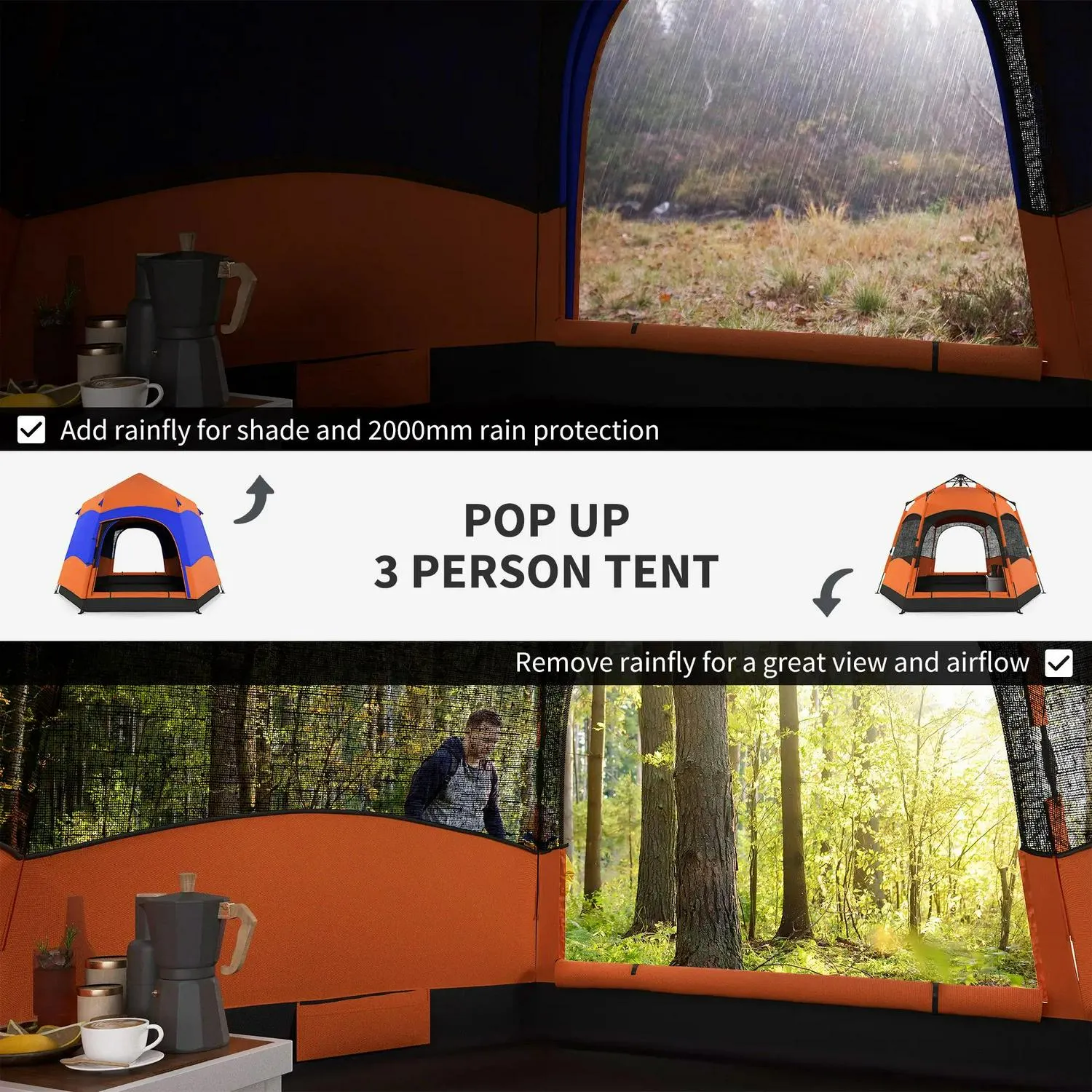 Bag, Camping Festival Layer Double Up Family, Dome Hang Carry Portable Hexagon Shelter Tent Hook Outsunny 4 Floor, Man Pop Blue Free shipping Hiking For Welded Proactive support Rainfly With And Orange