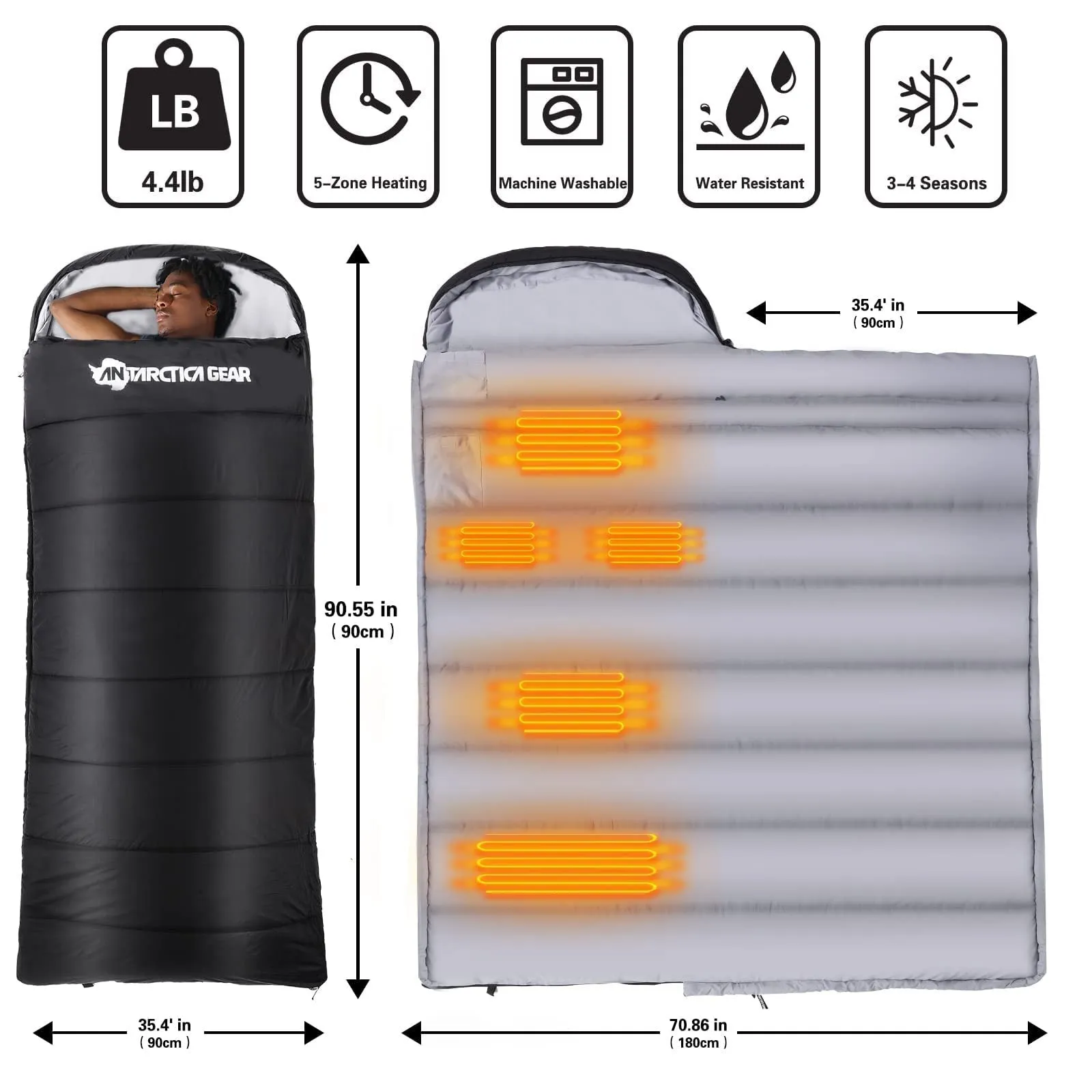 Bag, Season Limited edition range Sleeping GEAR Heated Adjustable Cold Sleeping & 5pcs 3 Bag High-discount All Sleeping Weather Hiking Camping For Bags ANTARCTICA Heating Heating Areas Levels