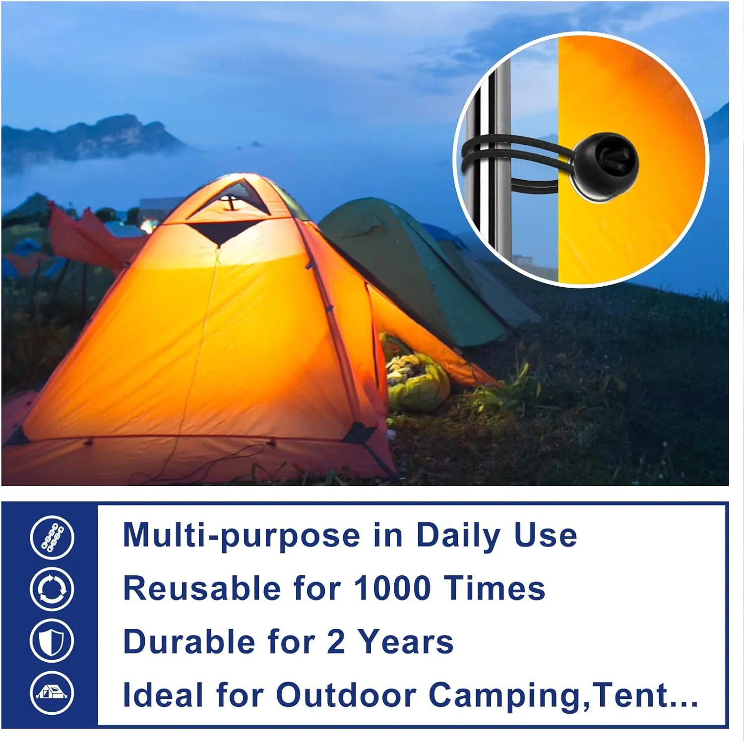 Ball Bungee Cords 6 Inch Bungee Cord with Balls, 50 PCS Heavy Duty Bungie Cord Balls Canopy Tarp Tie Down Bungee Balls for Camping, Shelter,Cargo,Tent Poles UV Resistant