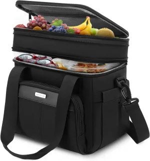 BAVERGE Lunch Box for Men Women, Insulated Loncheras Para Mujer Hombres, Large Portable Collapsible Adult Work Food Cooler, Expandable Heavy Duty Leakproof Tactical Lunch Bag Black