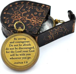 Be Strong and Courageous Engraved Brass Compass with Wooden Keepsake Box Gift for Baptism, Confirmation, Graduation, and Inspirational Occasions