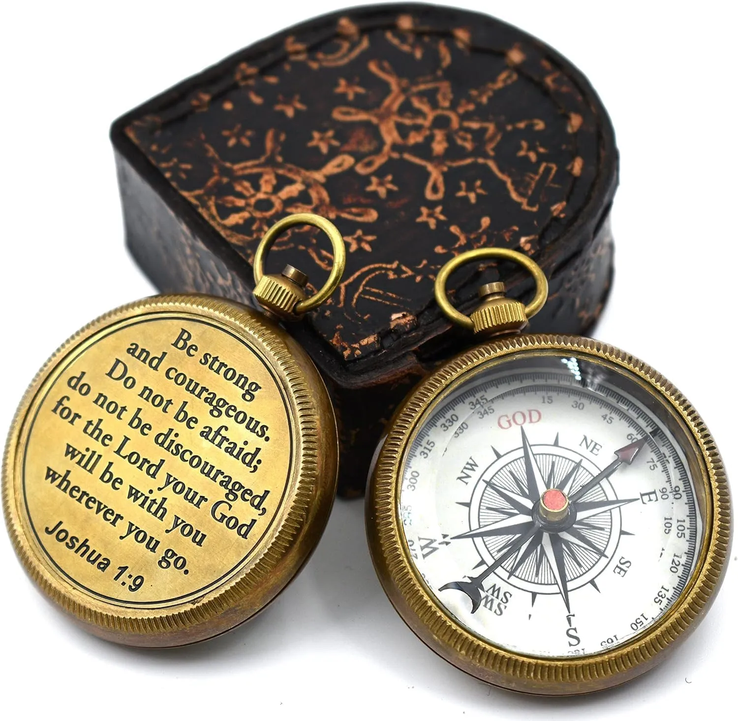 Be Strong and Courageous Engraved Brass Compass with Wooden Keepsake Box Gift for Baptism, Confirmation, Graduation, and Inspirational Occasions