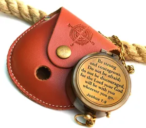 Be Strong and Courageous (Joshua 1:9) Brass Compass with wooden Box-Engraved Scripture Prayer Compass Religious Gift for Men & Women - Baptism, Confirmation, Communion Compass for Boys Graduation Gift