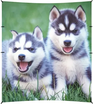 Beach Canopy Tent Outdoor Patio Shade Cute Decorative Camping Sun Shelter Custom with Sand Bags Poles Sunshade 9.2 × 10.5 FT Siberian Husky Puppies Grass
