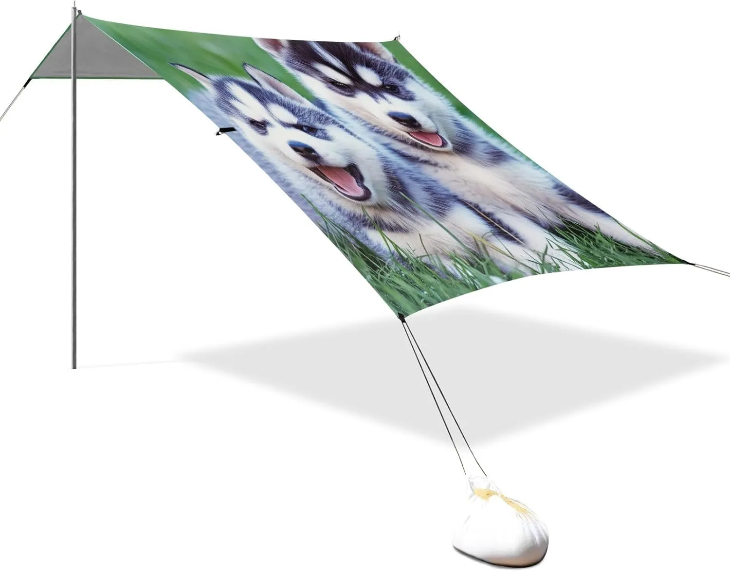 Beach Canopy Tent Outdoor Patio Shade Cute Decorative Camping Sun Shelter Custom with Sand Bags Poles Sunshade 9.2 × 10.5 FT Siberian Husky Puppies Grass
