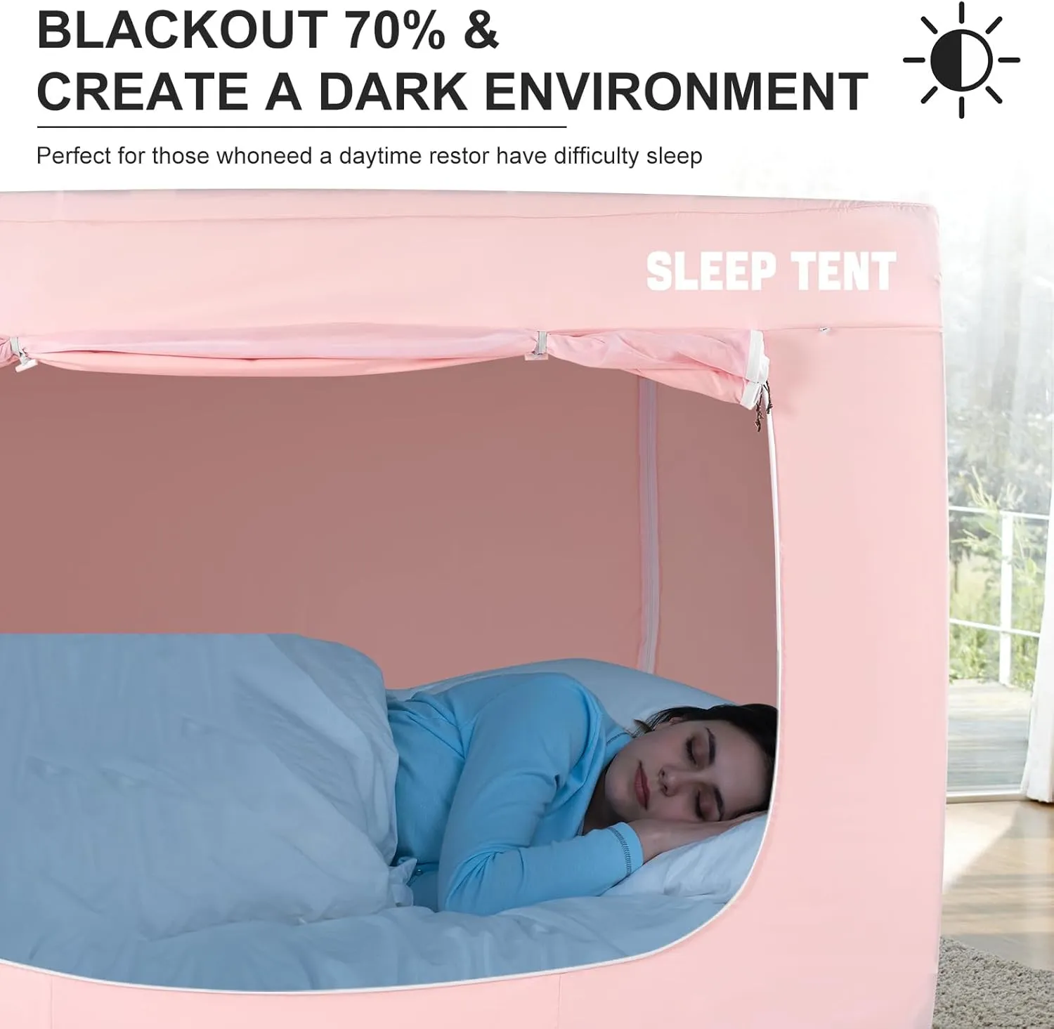 Bed Tent Full Bed Canopy Dream Tent for Indoor Portable Blackout Tents Privacy Space Warm Breathable Sleeping Tents for Kids and Adult(Pink,Mattress Not Included) Reducing Light