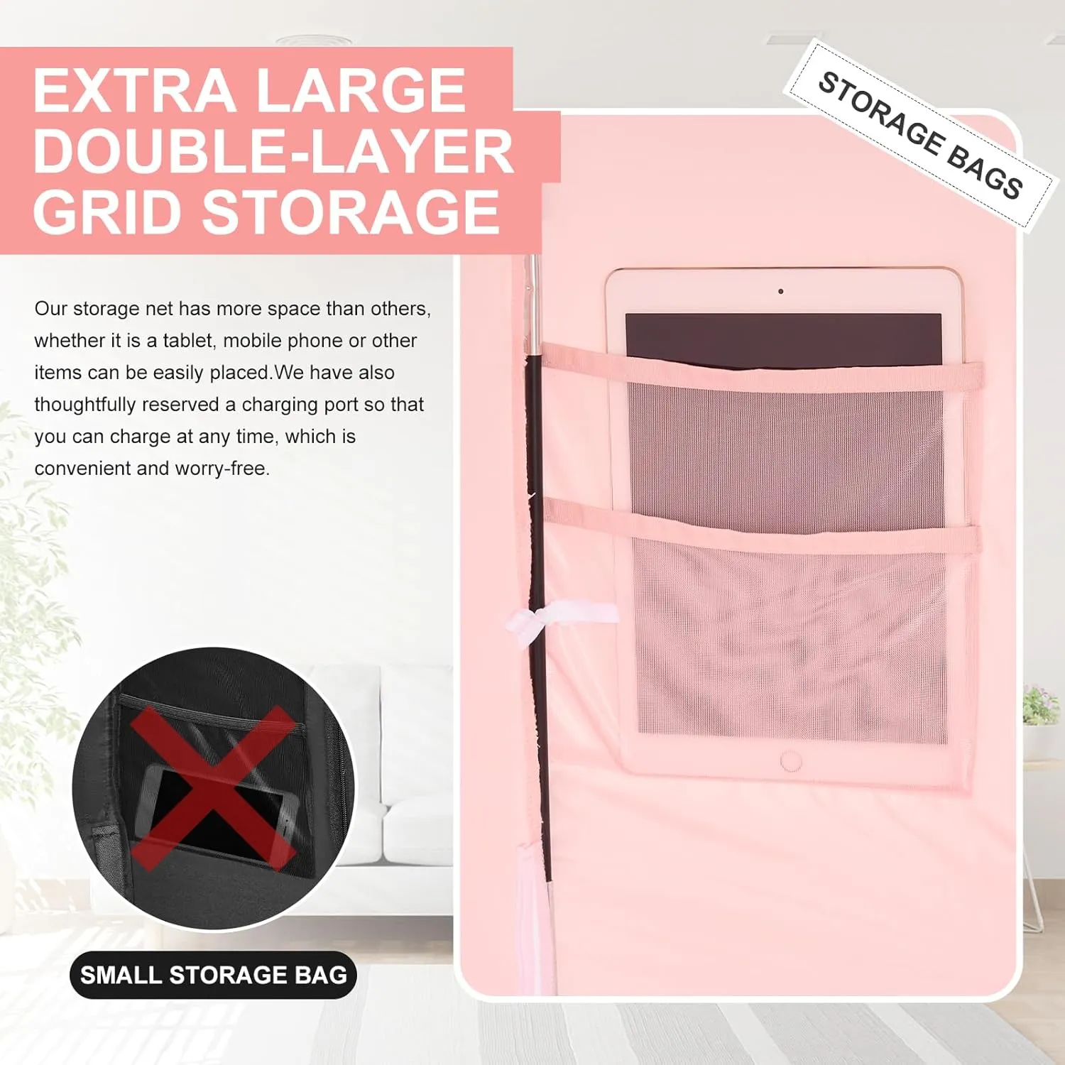 Bed Tent Full Bed Canopy Dream Tent for Indoor Portable Blackout Tents Privacy Space Warm Breathable Sleeping Tents for Kids and Adult(Pink,Mattress Not Included) Reducing Light