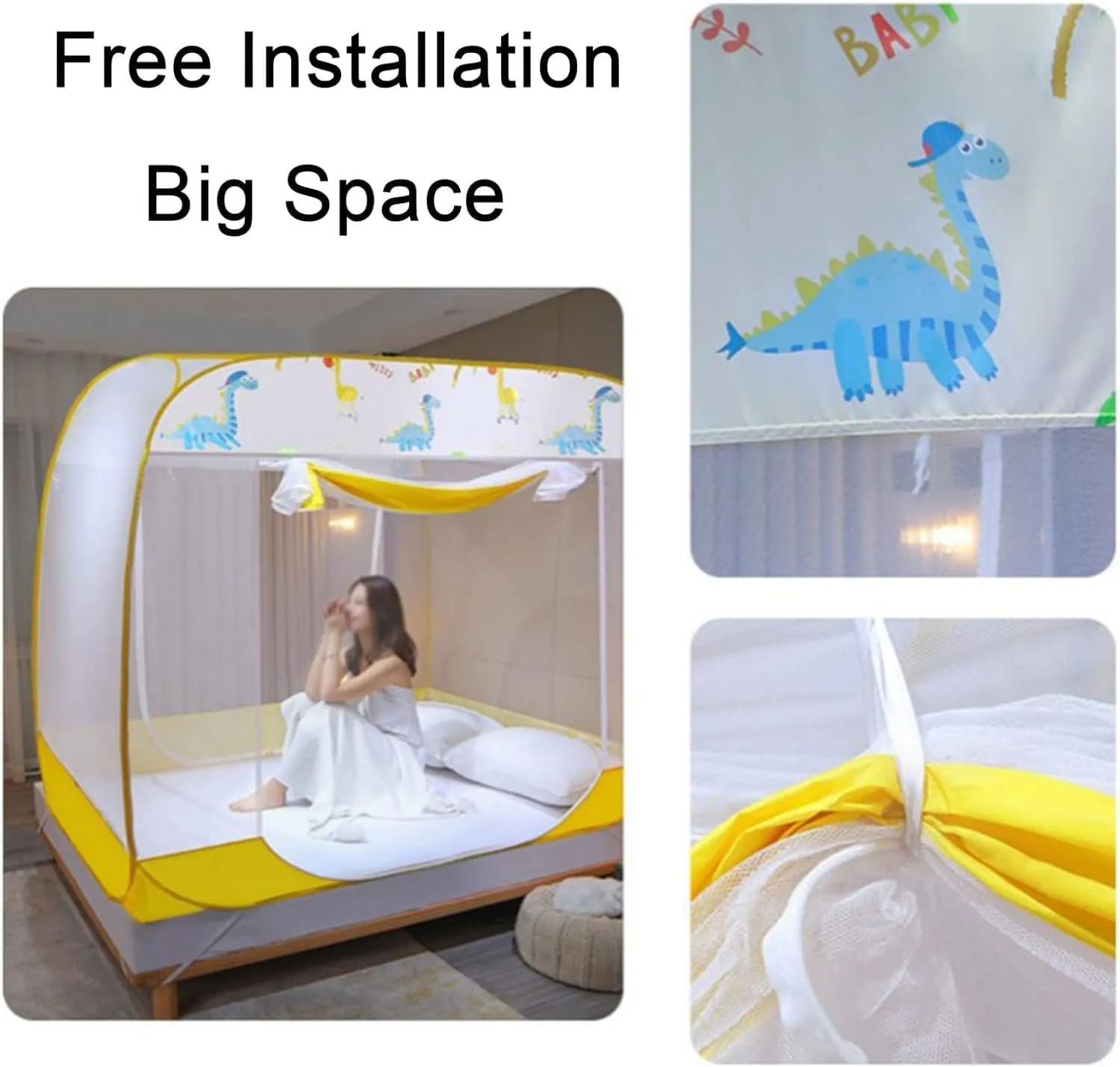 Bedspread Mosquito Net, Foldable Three-Door Mosquito Net with Bottom, Effectively Prevent Mosquito Bites(1.2 * 2.0m)