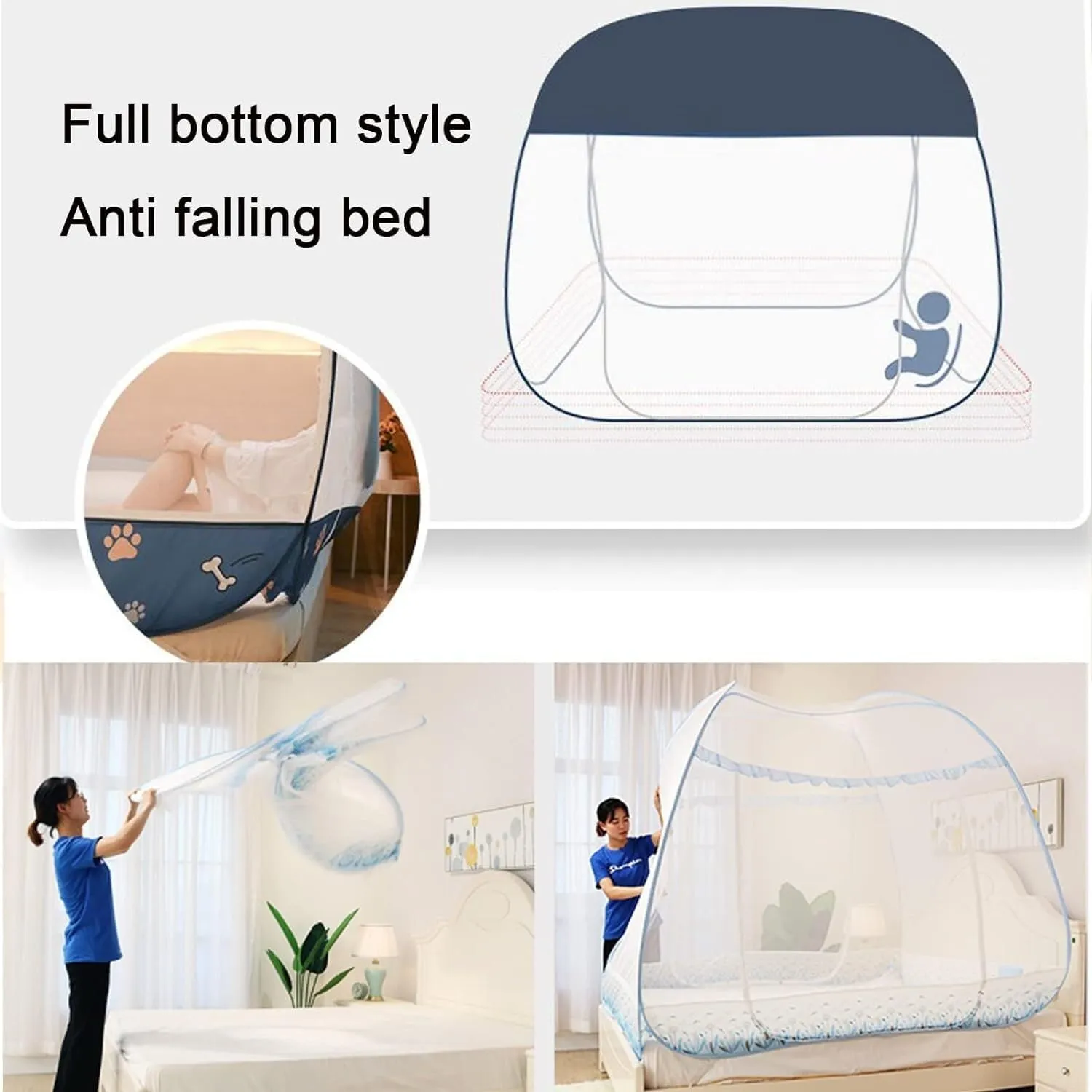 Bedspread Mosquito Net, Foldable Three-Door Mosquito Net with Bottom, Effectively Prevent Mosquito Bites(1.2 * 2.0m)