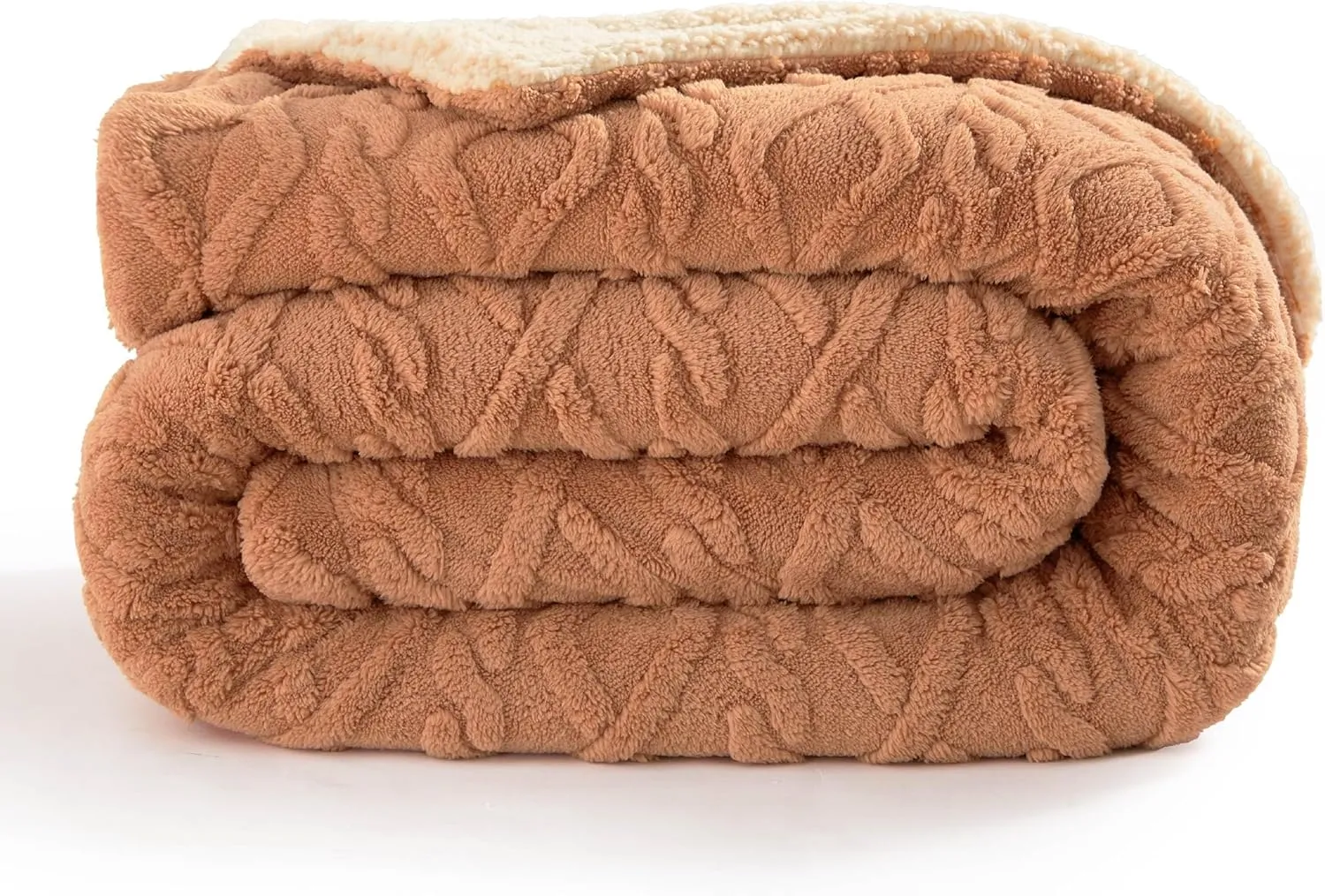 Bedsure Sherpa Queen Size Blanket for Bed - Fleece Soft Cozy Fuzzy Cable Blankets for Women, Thick Warm for Winter and All Seasons, Light Brown, 90x90 Inches