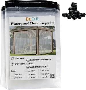 BeGrit Clear Tarps Waterproof Transparent Tarpaulin with Grommets, Dustproof Rainproof Windproof for Greenhouse Garden Patio,with 18 PCS Ball Bungee Cords, 10 x 20ft