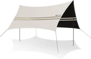 Beige Large Camping Tarp with Poles, 550 x 440cm Hammock Rain Fly Tent Tarp, Multipurpose Waterproof Camping Sun Shelter for Outdoor, Travel, Sunshade, Rain, Hammock