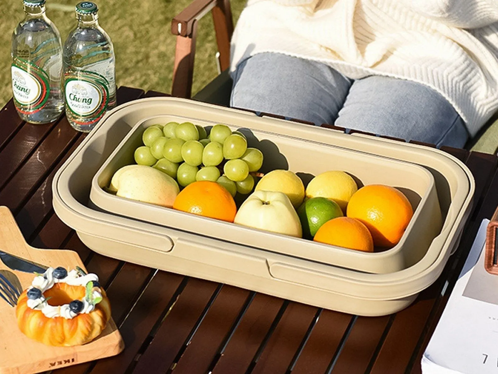 Beige Outdoor Collapsible Picnic with Unbeatable variety Basket Camping Lid Clear communication - for