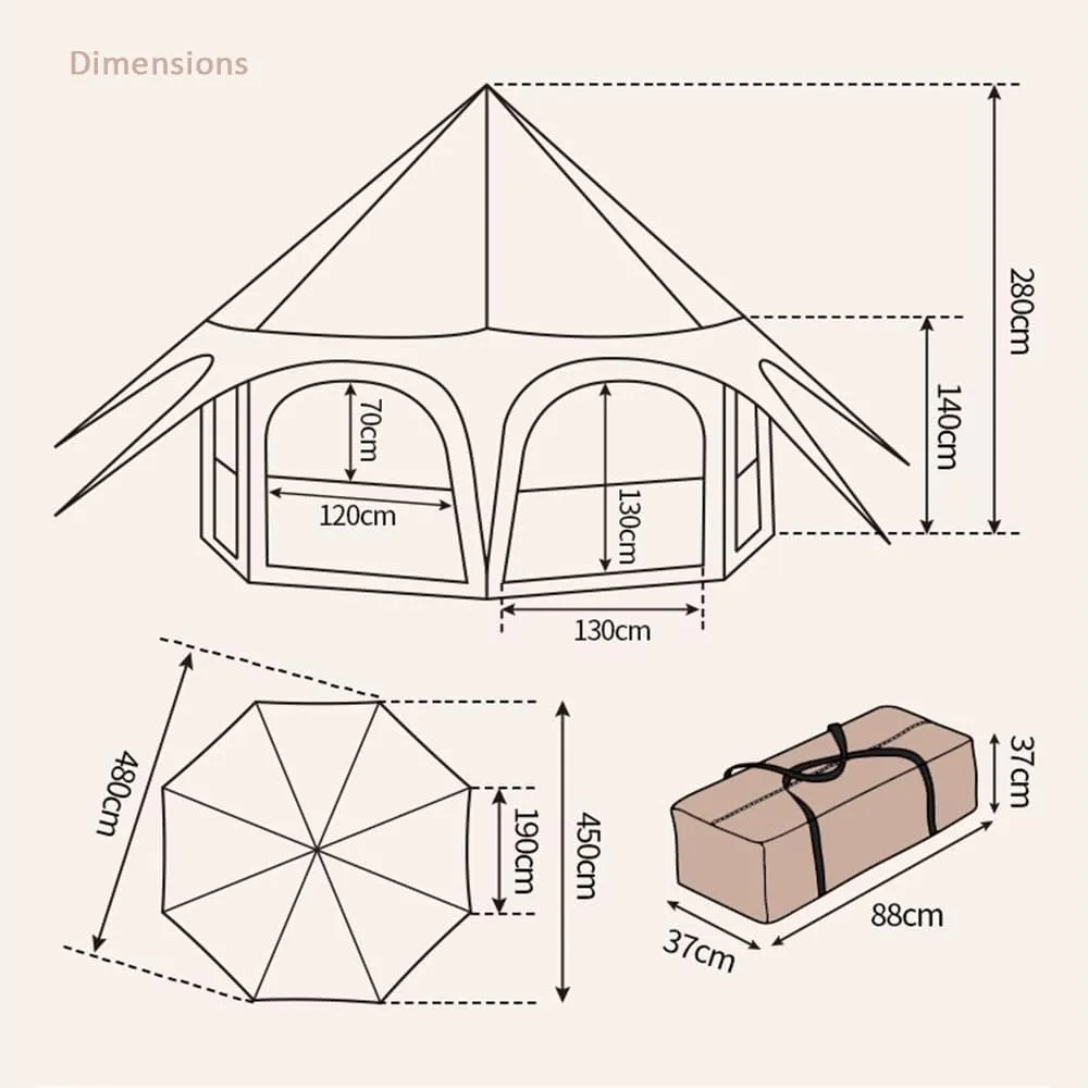 Bell Tent for 8-10 People Polycotton Tent Suitable for All Seasons Ventilation Sunshade, for Campfire, Group Camping,Brown