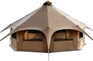 Bell Tent for 8-10 People Polycotton Tent Suitable for All Seasons Ventilation Sunshade, for Campfire, Group Camping,Brown