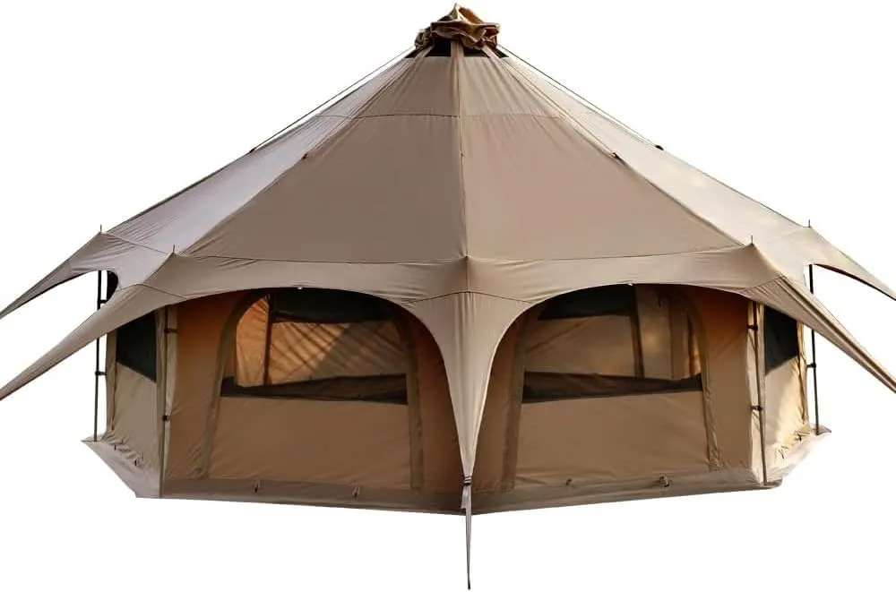 Bell Tent for 8-10 People Polycotton Tent Suitable for All Seasons Ventilation Sunshade, for Campfire, Group Camping,Brown