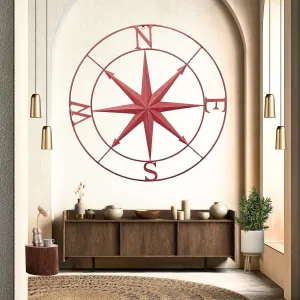 Bellaa 27529 Metal Wall Compass Nautical Coastal Beach Home Decor Captain Sailors Fisherman Round Rustic Distressed Red 30 inch