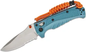 Benchmade - Mini Adira 18065S Outdoor Knife, Drop-Point Serrated Blade with Depth Blue Grivory Handle (18065S)