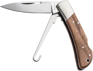 Beretta Nyala Hunting Durable Versatile Compact Stainless Steel Sharp 3" Folding Blade Knife with Bird Hook & Walnut Grip