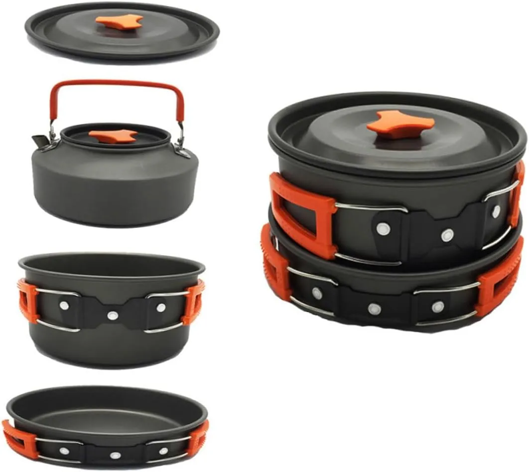 BESPORTBLE -in-one Camping Cooking Set Titanium Pot Kettle Utensils for 2-3 People for Hiking Camping