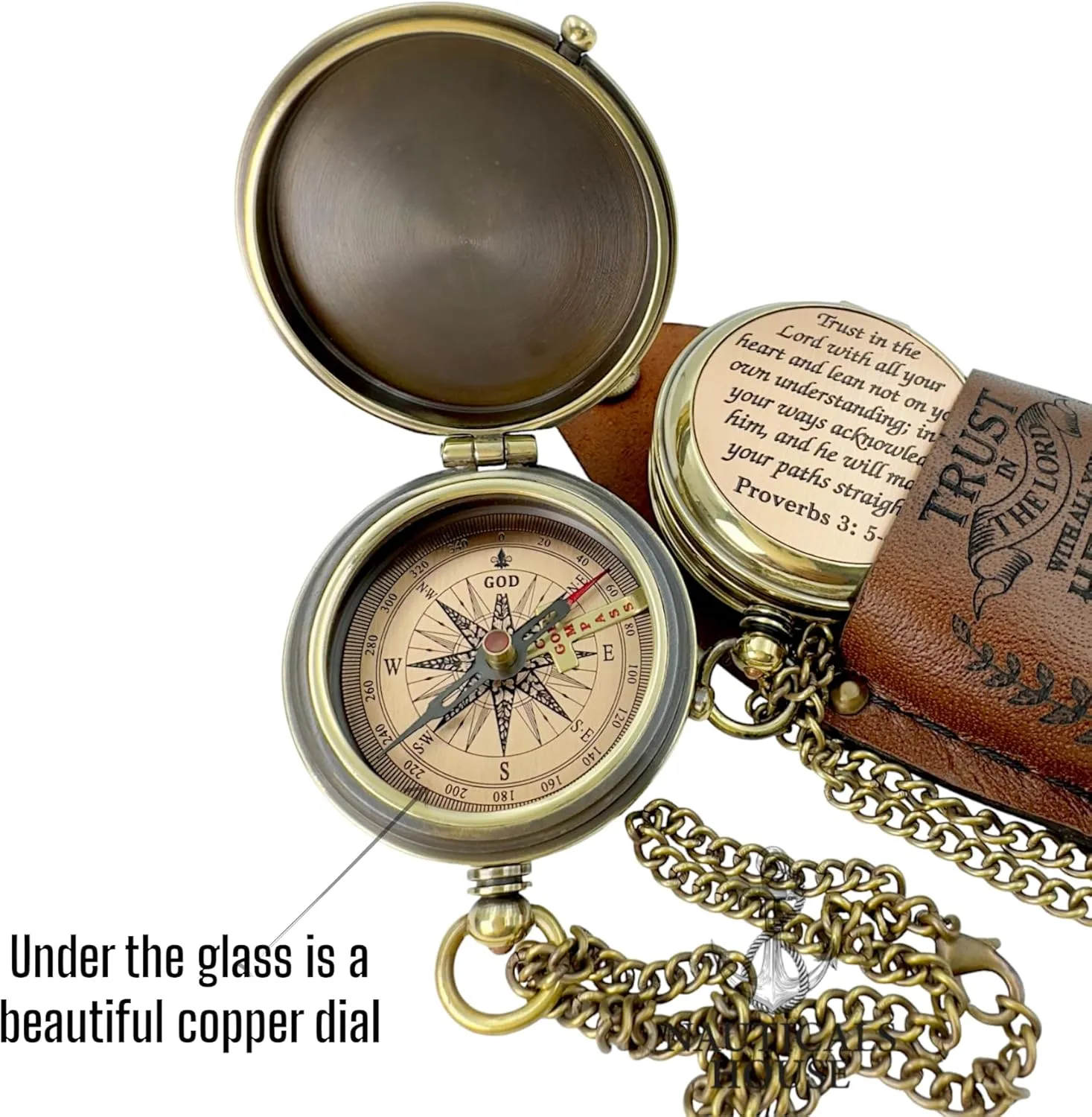 Bible Verse Brass Compass – “Trust in The Lord with All Your Heart” (Proverbs 3:5-6) | Religious Gifts for Men, Women, Boys, Girls, Teens | Daily Encouragement, Easter, Baptism, Faith-Based Keepsake