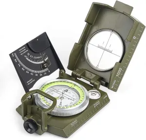 BIJIA Multifunctional Sighting Compass for Hiking,Metal Military Waterproof High Accuracy Lensatic Compass with Clinometer and Bubble Level for Hiking, Climbing, Boating, Exploring, Hunting, Geology