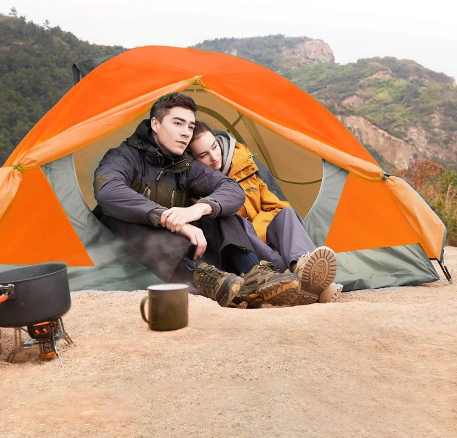 BISINNA 2/4 Person Camping Tent Lightweight Backpacking Tent Waterproof Windproof Two Doors Easy Setup Double Layer Outdoor Tents for Family Camping Hunting Hiking Mountaineering Travel