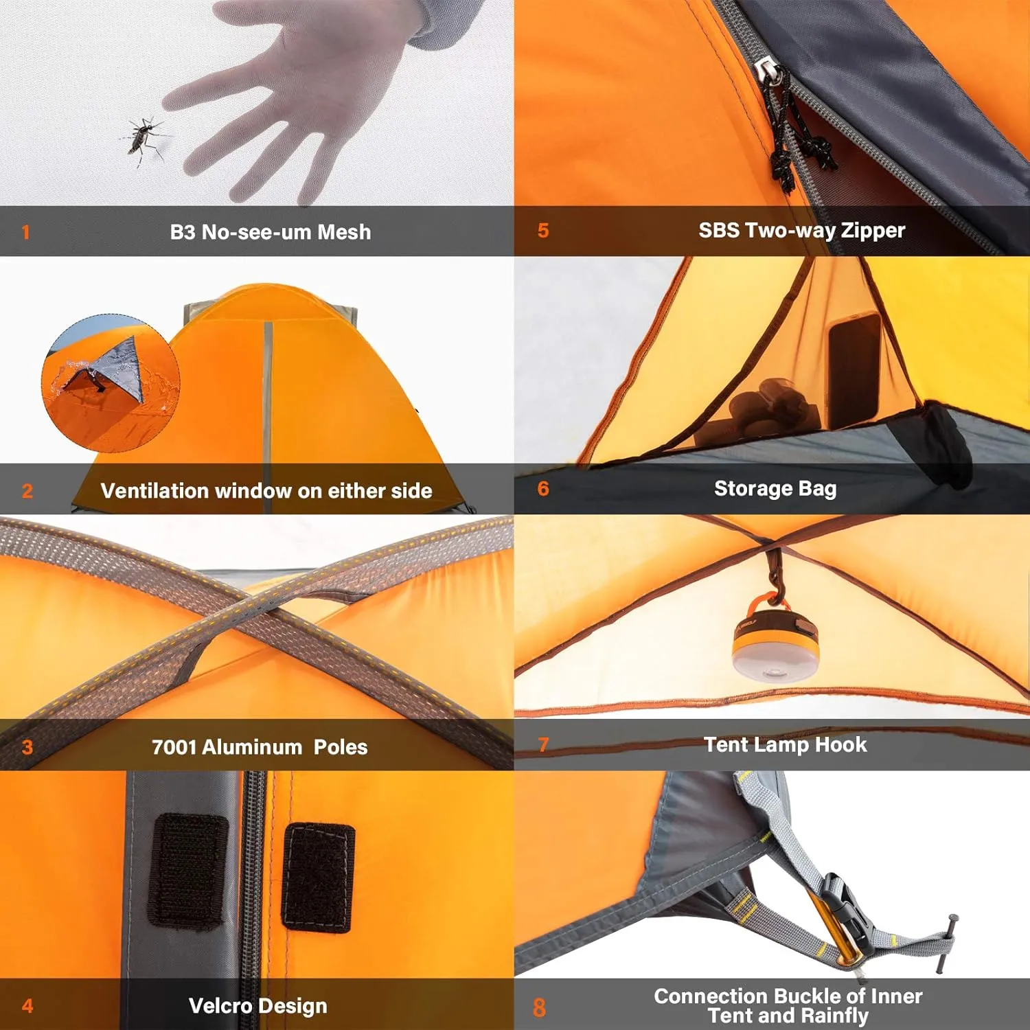 BISINNA 2/4 Person Camping Tent Lightweight Backpacking Tent Waterproof Windproof Two Doors Easy Setup Double Layer Outdoor Tents for Family Camping Hunting Hiking Mountaineering Travel