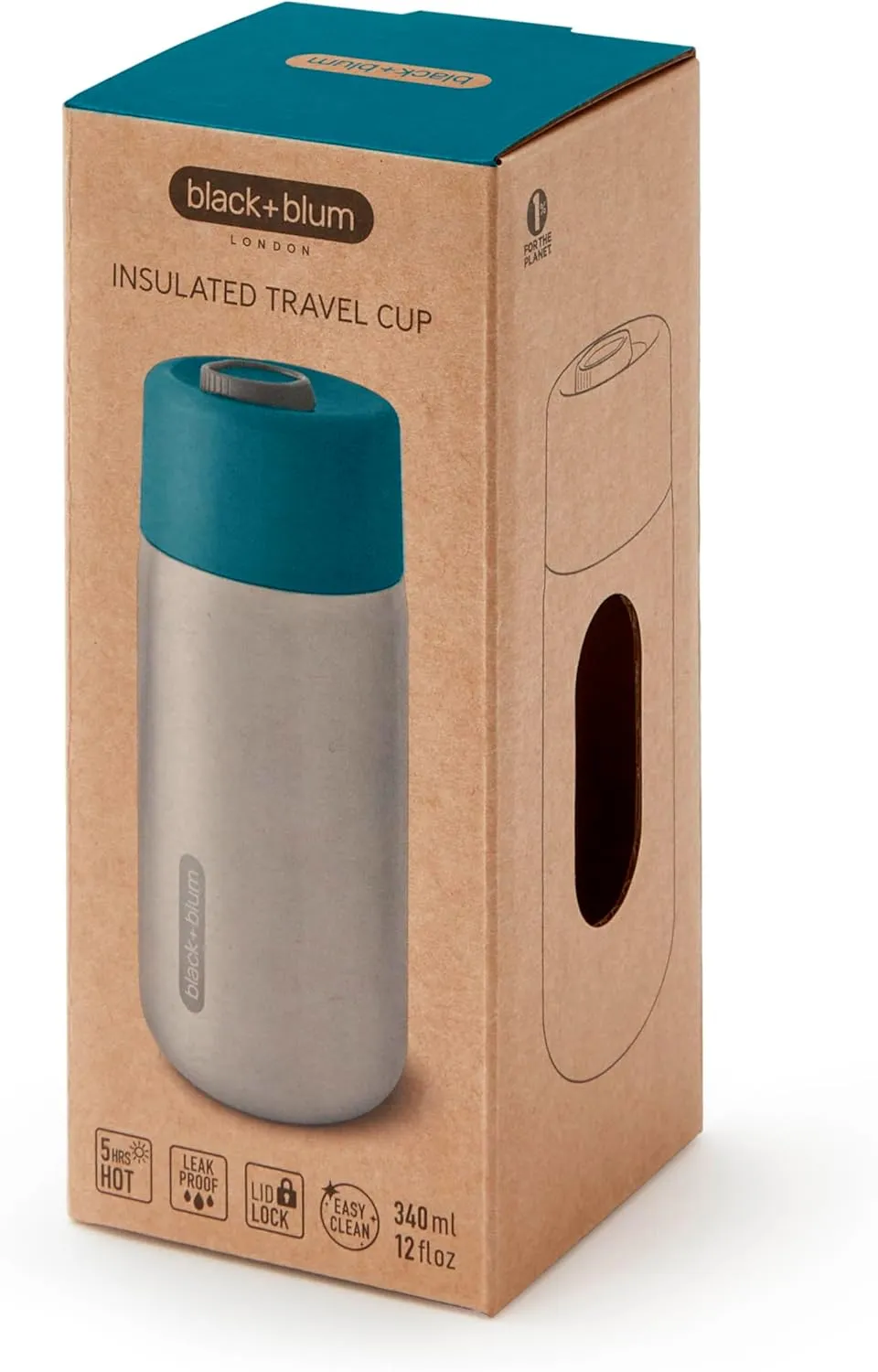 BLACK   BLUM Insulated Travel Cup | Sustainable Stainless Steel On-the-Go Mug, Dishwasher & Freezer Safe, Lid Lock, Leak-proof | Perfect for Hot & Cold Drinks | Ocean, 11 oz / 340ml