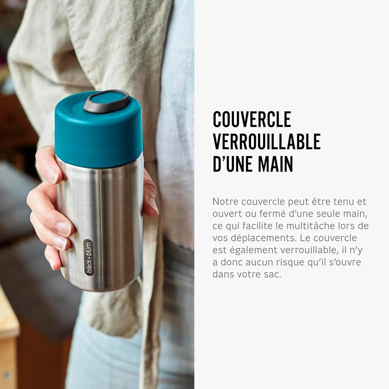BLACK   BLUM Insulated Travel Cup | Sustainable Stainless Steel On-the-Go Mug, Dishwasher & Freezer Safe, Lid Lock, Leak-proof | Perfect for Hot & Cold Drinks | Ocean, 11 oz / 340ml