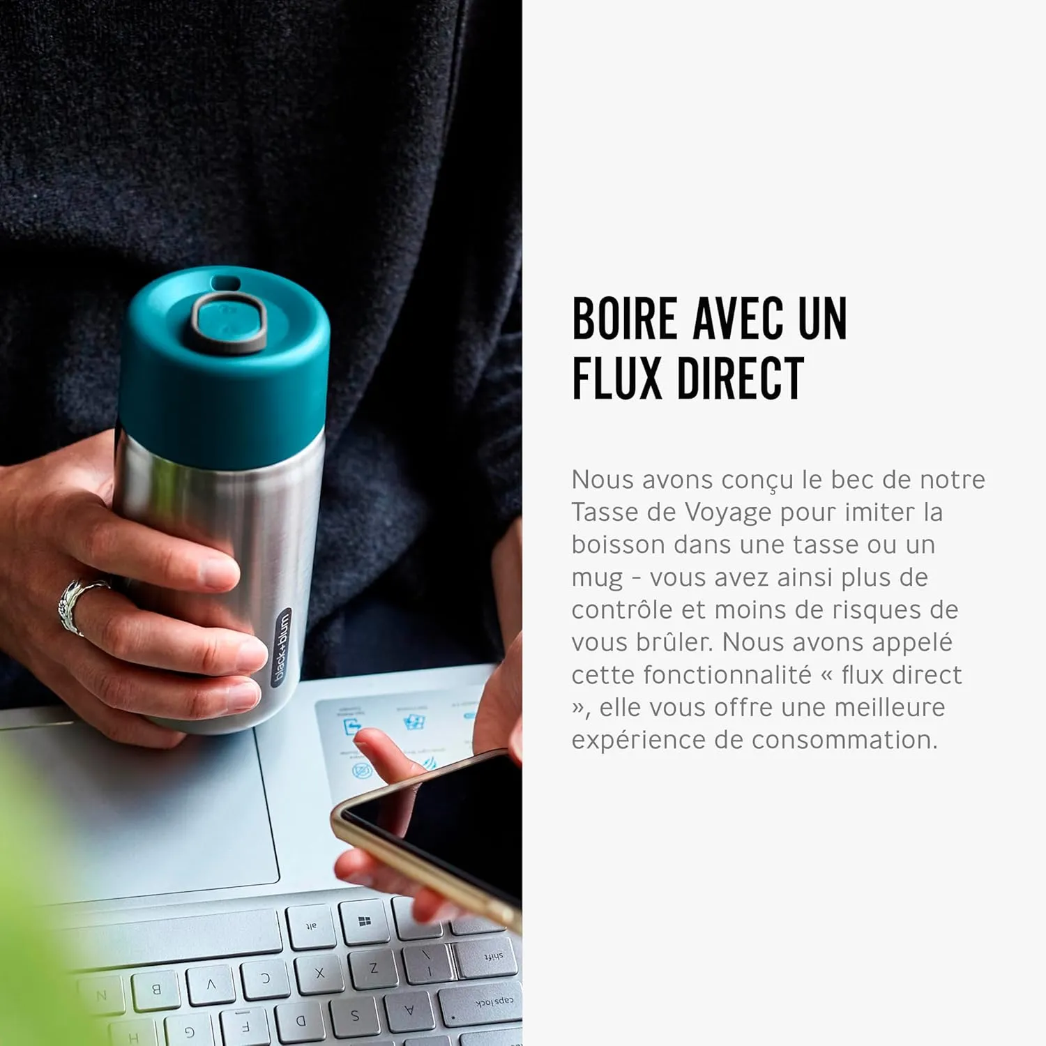 BLACK   BLUM Insulated Travel Cup | Sustainable Stainless Steel On-the-Go Mug, Dishwasher & Freezer Safe, Lid Lock, Leak-proof | Perfect for Hot & Cold Drinks | Ocean, 11 oz / 340ml